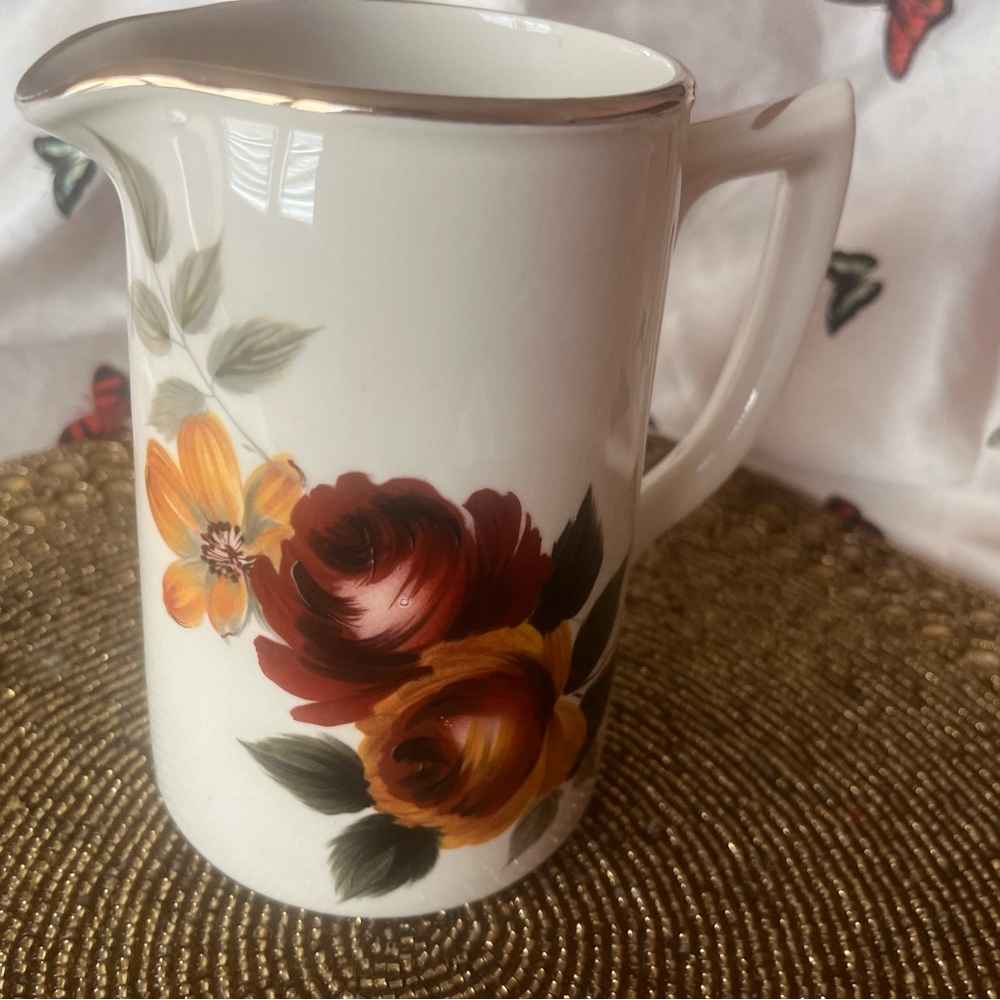 Vintage, James Sadler, small Milk Pitcher, Hand Painted Florals, Gold Rimmed